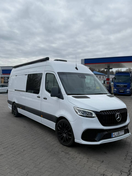 Photo Mercedes Benz Sprinter W907 W910 Full Body Kit Sport Front Bumper Tuning 2018-2025 (With Parking Sensor) | DL Auto Design