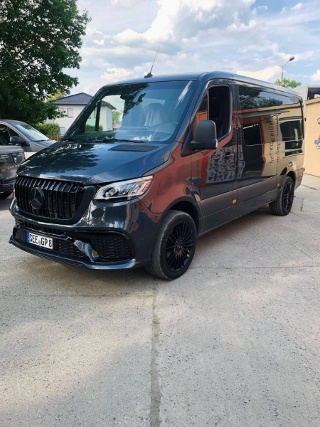 Photo Mercedes Benz Sprinter W907 W910 Full Body Kit Sport Front Bumper Tuning 2018-2025 (With Parking Sensor) | DL Auto Design