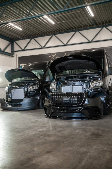 Photo Mercedes Benz Sprinter W907 W910 Full Body Kit Sport Front Bumper Tuning 2018-2025 (With Parking Sensor) | DL Auto Design