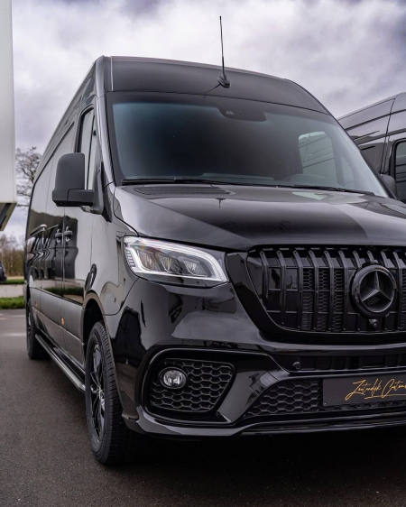 Photo Mercedes Benz Sprinter W907 W910 Full Body Kit Sport Front Bumper Tuning 2018-2025 (With Parking Sensor) | DL Auto Design