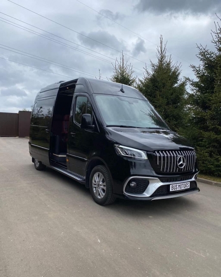 Photo Mercedes Benz Sprinter W907 W910 Full Body Kit Sport Front Bumper Tuning 2018-2025 (With Parking Sensor) | DL Auto Design