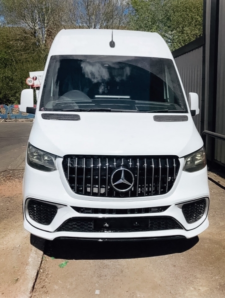 Photo Mercedes Benz Sprinter W907 W910 Full Body Kit Sport Front Bumper Tuning 2018-2025 (With Parking Sensor) | DL Auto Design