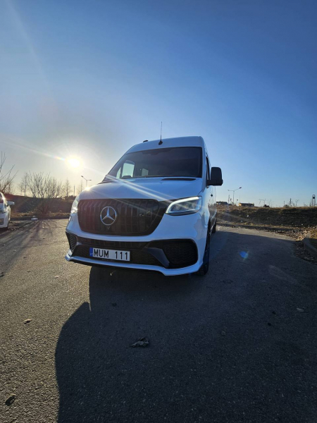 Photo Mercedes Benz Sprinter W907 W910 Full Body Kit Sport Front Bumper Tuning 2018-2025 (With Parking Sensor) | DL Auto Design