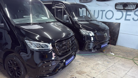 Photo Mercedes Benz Sprinter W907 W910 Full Body Kit Facelift Front Bumper Tuning 2018-2025 (With Parking Sensor) | DL Auto Design