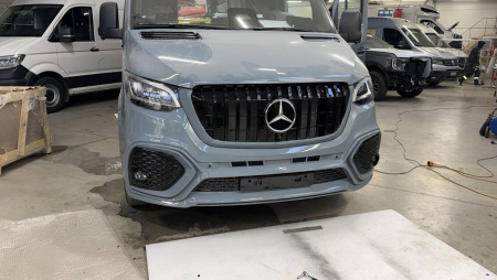 Photo Mercedes Benz Sprinter W907 W910 Full Body Kit Facelift Front Bumper Tuning 2018-2025 (With Parking Sensor) | DL Auto Design