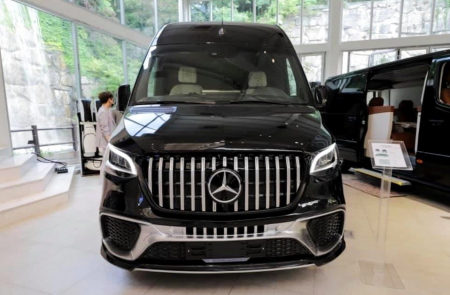 Photo Mercedes Benz Sprinter W907 W910 Body Kit Front Tuning Bumper Sport 2018-2025 (With Parking Sensor). And Have Frog Lights This Design Bumper Gift Front Grill | DL Auto Design