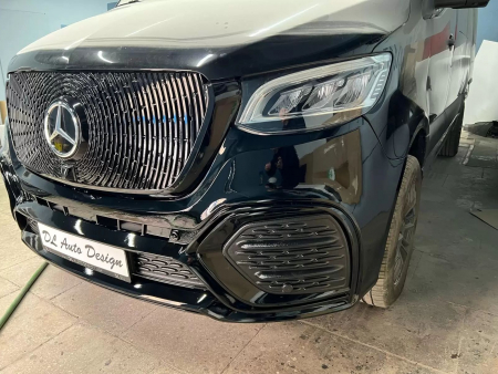 Photo Mercedes Benz Sprinter W907 W910 Body Kit Tuning Front Bumper Facelift 2018-2025 (With Parking Sensor). And Have Frog Lights This Design Bumper Gift Front Grill | DL Auto Design