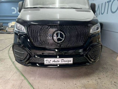 Photo Mercedes Benz Sprinter W907 W910 Body Kit Tuning Front Bumper Facelift 2018-2025 (With Parking Sensor). And Have Frog Lights This Design Bumper Gift Front Grill | DL Auto Design