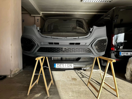 Photo Mercedes Benz Sprinter W907 W910 Body Kit Tuning Front Bumper Facelift 2018-2025 (With Parking Sensor). And Have Frog Lights This Design Bumper Gift Front Grill | DL Auto Design