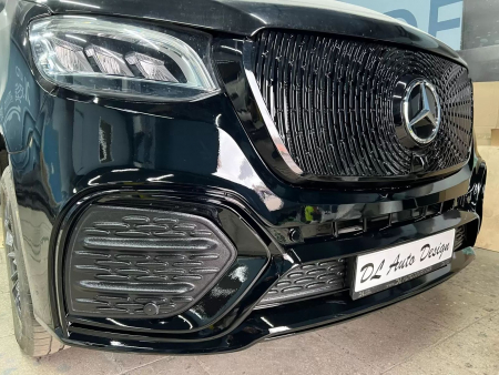 Photo Mercedes Benz Sprinter W907 W910 Body Kit Tuning Front Bumper Facelift 2018-2025 (With Parking Sensor). And Have Frog Lights This Design Bumper Gift Front Grill | DL Auto Design